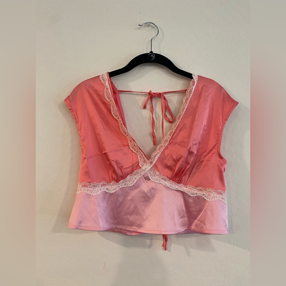 Priceless Pink Lace Trim Top